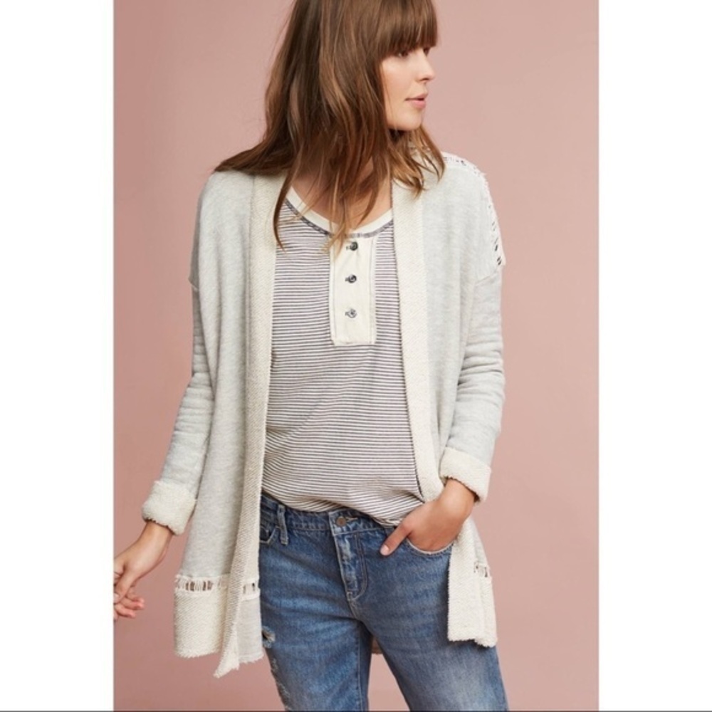Anthropologie Michael Stars Terry Cardigan Lattice Trim Grey XS Oversized